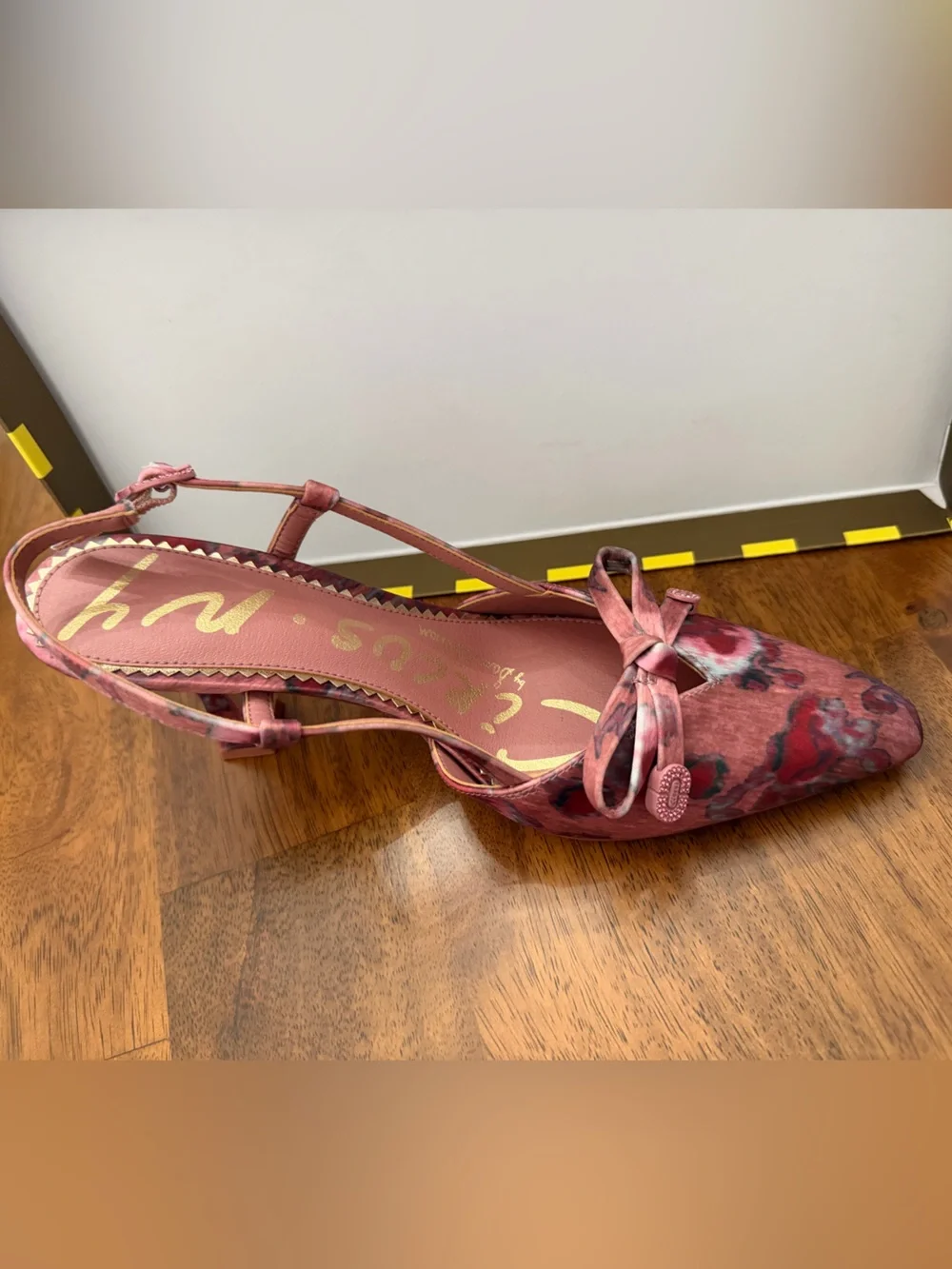 Sam Edelman Pink Floral Slingback Heels with Bow Accent